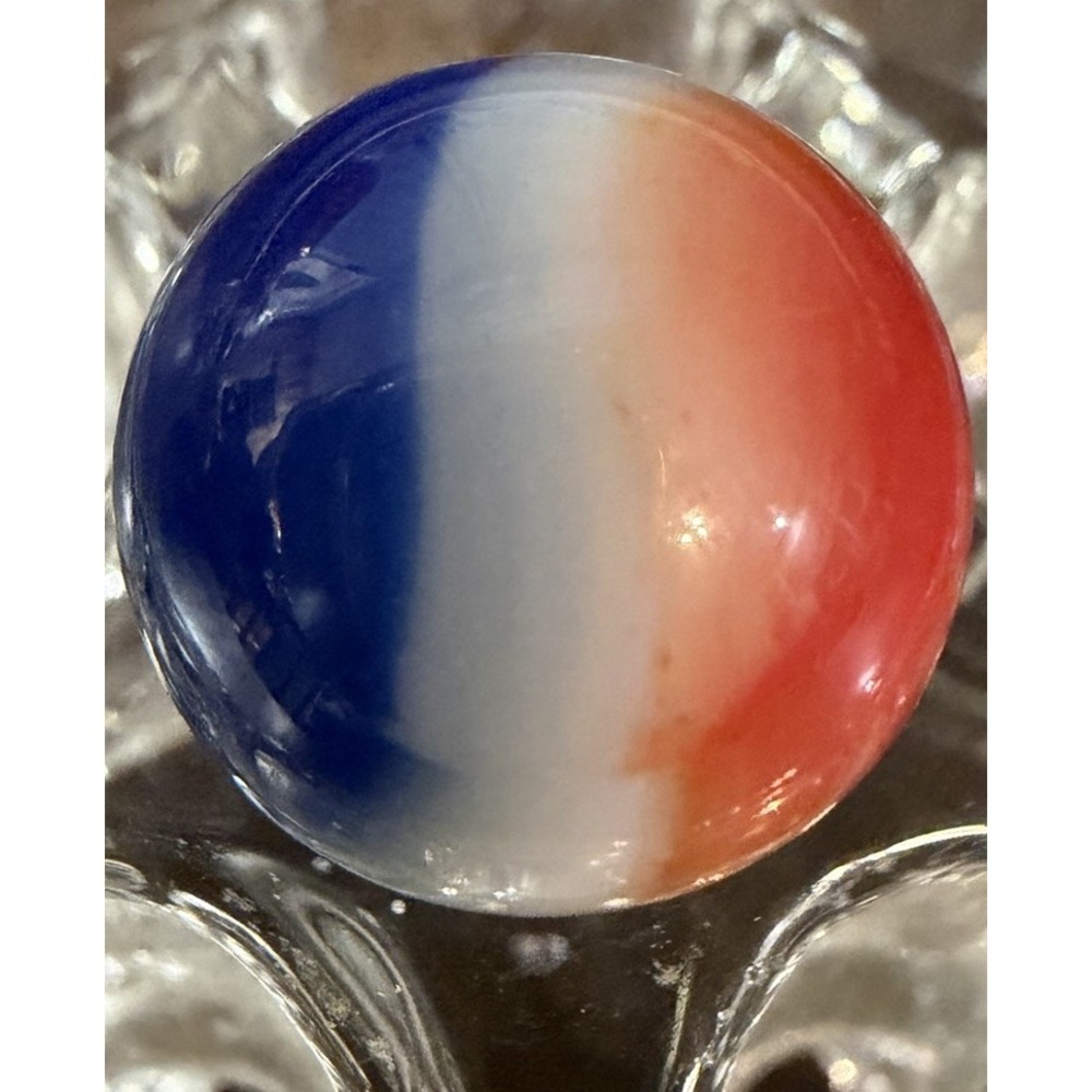 Vintage Vitro Agate All-Red Marble Red White Blue .61" 5/8" USA